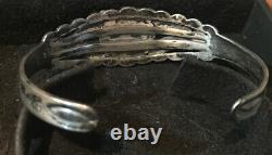 Old Pawn Navajo Sterling Silver Fred Harvey Era Turquoise Stamped Cuff Bracelet