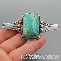Old Pawn Navajo Sterling Silver Green Turquoise Fred Harvey Era Bar Pin Brooch