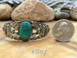 Old Pawn Navajo Sterling Silver Spiderweb Turquoise Fred Harvey Cuff Bracelet