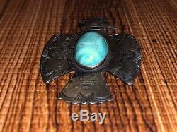 Old Pawn Navajo Sterling Silver Thunderbird Turquoise Fred Harvey Era Pin Brooch