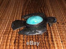 Old Pawn Navajo Sterling Silver Thunderbird Turquoise Fred Harvey Era Pin Brooch
