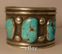Old Pawn Navajo Sterling Silver Turquoise Fred Harvey Era Cuff Bracelet 130 gram