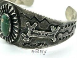 Old Pawn Navajo Sterling Silver Turquoise Fred Harvey Era Horse Cuff Bracelet