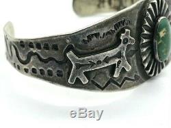Old Pawn Navajo Sterling Silver Turquoise Fred Harvey Era Horse Cuff Bracelet