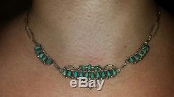 Old Pawn Needlepoint Turquoise & Sterling Silver NecklaceFred Harvey Era16.5L