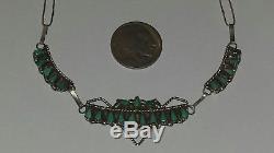 Old Pawn Needlepoint Turquoise & Sterling Silver NecklaceFred Harvey Era16.5L