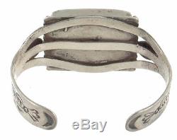 Old Pawn Silver Navajo Petrified Wood Thick Cuff Bracelet Fred Harvey Era