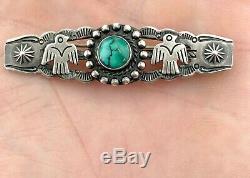 Old Pawn Sterling Silver Navajo Turquoise Thunderbird Fred Harvey Era Brooch Pin