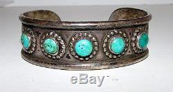Old Pawn ZUNI Sterling Silver Turquoise Cuff Bracelet Fred Harvey Era