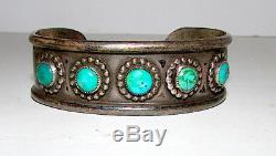 Old Pawn ZUNI Sterling Silver Turquoise Cuff Bracelet Fred Harvey Era