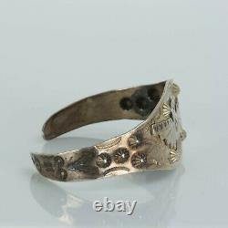 Old Real Bell Sterling Silver Fred Harvey Era Thunderbird Stamped Cuff Bracelet