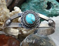 Old SMALL Navajo Fred Harvey Era Turquoise Cuff Bracelet 925 Sterling Handmade