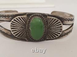 Old VTG Fred Harvey Era Southwest Sterling Green Turquoise Cuff Bracelet