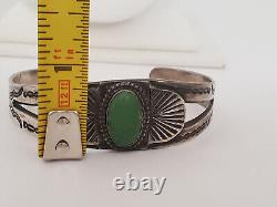Old VTG Fred Harvey Era Southwest Sterling Green Turquoise Cuff Bracelet