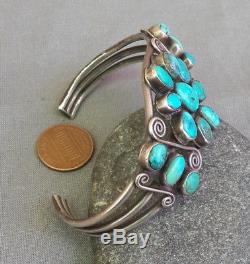 Old Vintage Fred Harvey Era Classic Silver Turquoise Cluster Cuff Bracelet