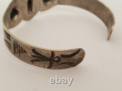 Old Vintage Fred Harvey Era Native American Sterling Stamped Cuff Bracelet