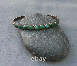 Old Vintage Fred Harvey Era Silver Blue Green Turquoise Row Cuff Bracelet