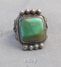 Old Vintage Fred Harvey Era Silver Green Square Turquoise Ring Size 4 3/4 Fine