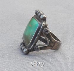 Old Vintage Fred Harvey Era Silver Green Square Turquoise Ring Size 4 3/4 Fine