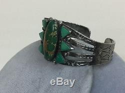 Old Vintage Fred Harvey Era Silver Green Turquoise Cuff Bracelet