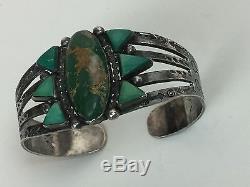 Old Vintage Fred Harvey Era Silver Green Turquoise Cuff Bracelet