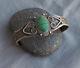 Old Vintage Fred Harvey Era Silver Green Turquoise Cuff Bracelet Rams Heads