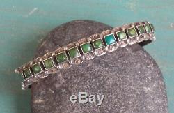 Old Vintage Fred Harvey Era Silver Square Green Turquoise Row Cuff Bracelet