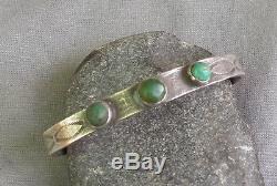 Old Vintage Fred Harvey Era Silver Stamped 3 Green Turquoise Cuff Bracelet