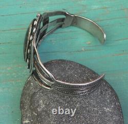 Old Vintage Fred Harvey Era Silver Stamped Agate or Petrified Wood Cuff Bracelet