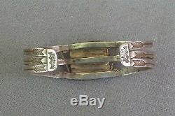 Old Vintage Fred Harvey Era Silver Stamped Snakes Green Turquoise Cuff Bracelet