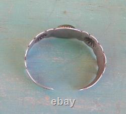 Old Vintage Fred Harvey Era Stamped Silver Green Turquoise Cuff Bracelet Small