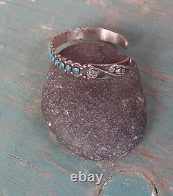 Old Vintage Fred Harvey Era Sterling Snake Eye Turquoise Row Cuff Bracelet