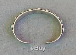 Old Vintage Silver Stamped Fred Harvey Era Green Turquoise Row Cuff Bracelet