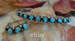 Old Zuni 10-stone Carved Turquoise Coin Silver Row Bracelet/ring Fred Harvey Era