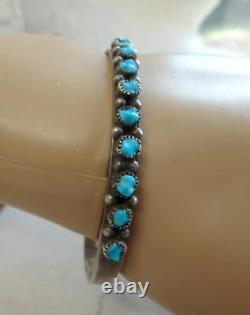 Old Zuni 10-stone Carved Turquoise Coin Silver Row Bracelet/ring Fred Harvey Era