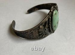 Old pawn Navajo Fred Harvey era sterling silver turquoise cuff bracelet sz. 6.5
