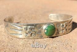 Pawn Fred Harvey Navajo Whirling Log Silver Cerrillos Turquoise Cuff Bracelet