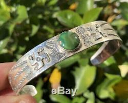 Pawn Fred Harvey Navajo Whirling Log Silver Cerrillos Turquoise Cuff Bracelet