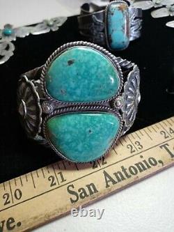 Pawn RARE WOW NAVAJO STERLING FRED HARVEY TURQUOISE CUFF 116grams heavy nice