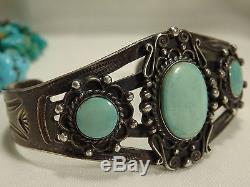 RARE Fred Harvey Era NAVAJO Natural CROW SPRINGS Turquoise STERLING Silver CUFF
