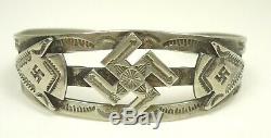 RARE OLD Fred Harvey Era Navajo Coin Silver WHIRLING LOG Stamped Cuff Bracelet