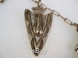 RARE OLD Fred Harvey era NAVAJO STAMPED STERLING SILVER 5 FOB NECKLACE