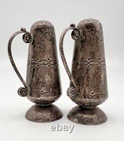 RARE OLD PAWN FRED HARVEY ERA NAVAJO STERLING SILVER SALT & PEPPER SHAKERS 88.8g