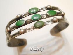 RARE Old Pawn FRED HARVEY Vintage STERLING Silver & TURQUOISE Cuff BRACELET