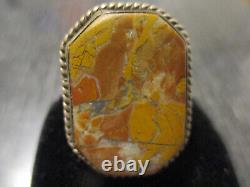 RARE STONE Fred Harvey Era Vintage Navajo Sterling Silver Octagon Ring Size 8