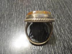 RARE STONE Fred Harvey Era Vintage Navajo Sterling Silver Octagon Ring Size 8