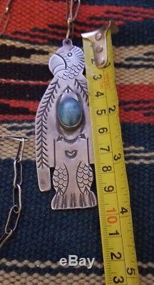 RARE VTG Navajo Necklace Fred Harvey Era Silver & Turquoise Thunderbird necklace