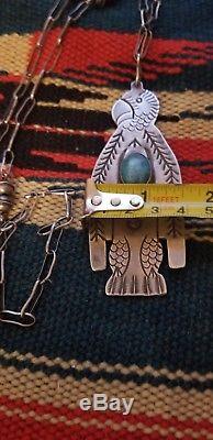 RARE VTG Navajo Necklace Fred Harvey Era Silver & Turquoise Thunderbird necklace