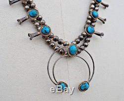RARE VTG Old Pawn Navajo Necklace Fred Harvey Silver Turquoise Squash Blossom