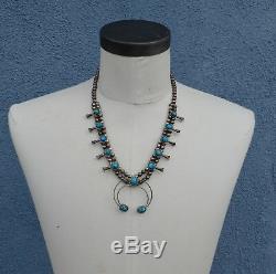 RARE VTG Old Pawn Navajo Necklace Fred Harvey Silver Turquoise Squash Blossom